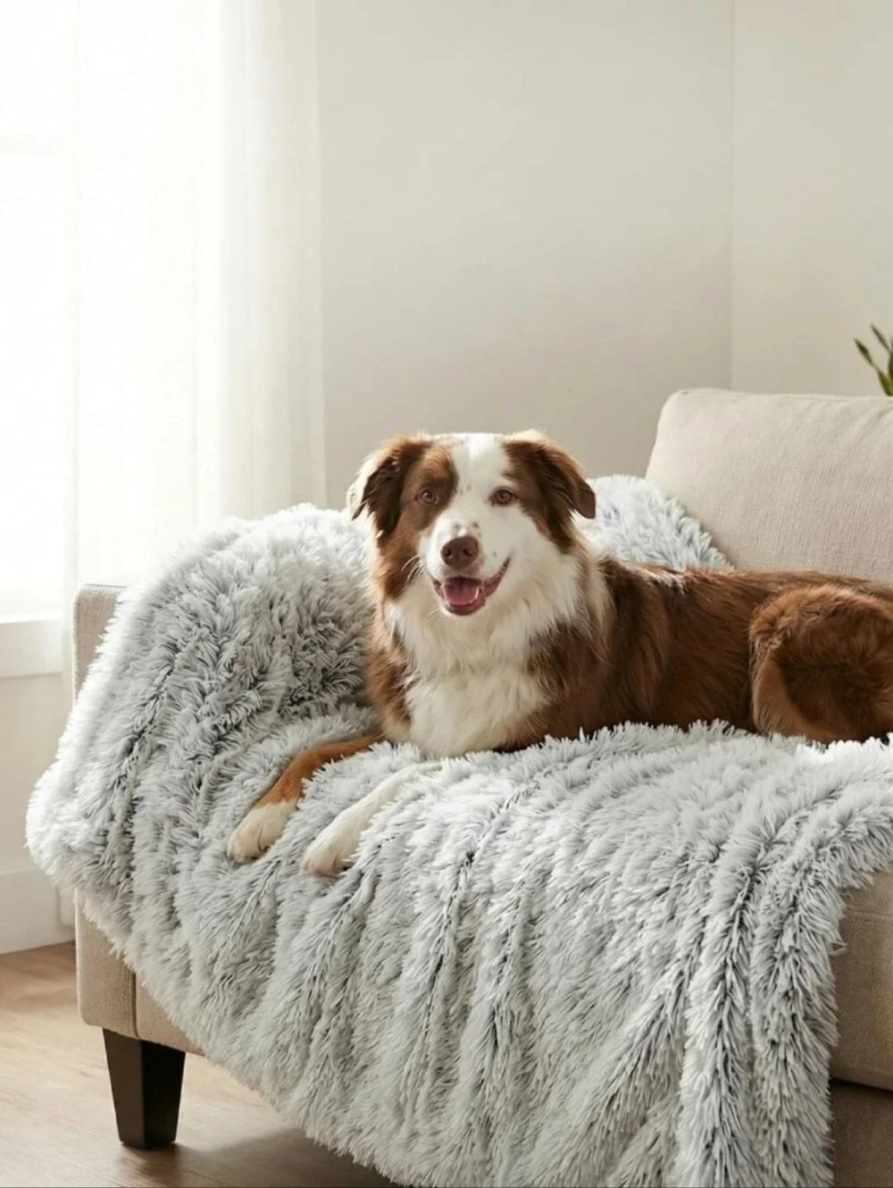 PJYuCien Large Plush Faux Fur Pet Blanket - White And Grey 50